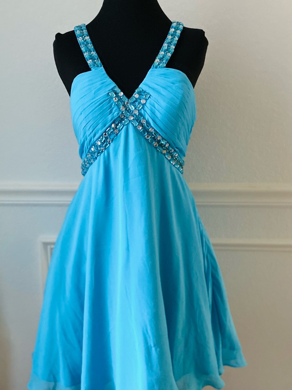 Turquoise Beaded Strap Cocktail Dress, Homecoming Dress, Prom Dress